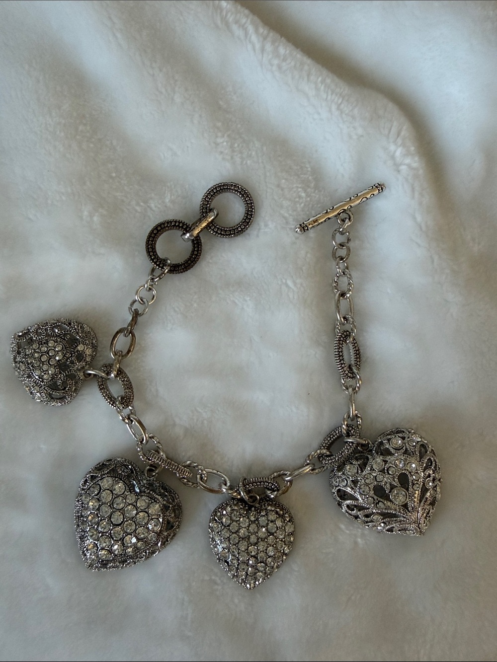 Silver Heart Charm Bracelet with Crystals - Women Jewelry